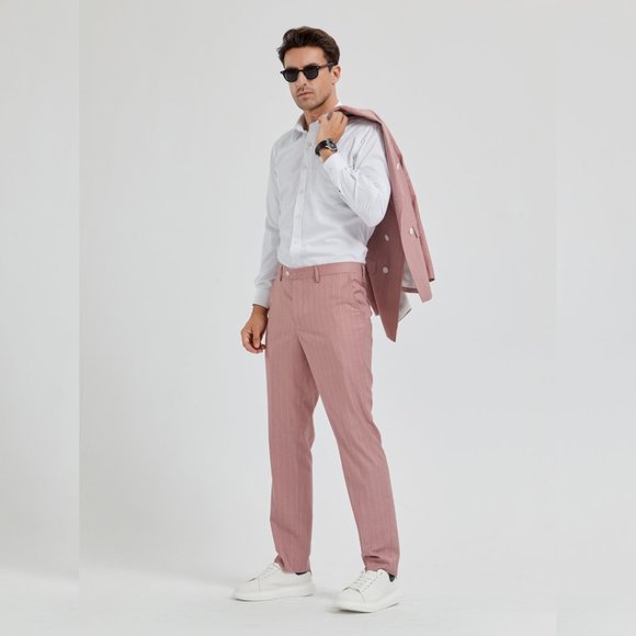 Pink Pinstriped 2pc Suit w/ Peak Lapel by Tazio - Picture 5 of 5